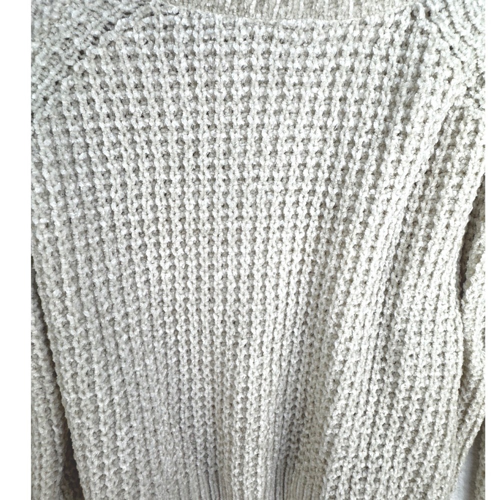 Altard State Chenille Waffle Knit Sweater Medium Oatmeal Cream Balloon Sleeve - Picture 9 of 11